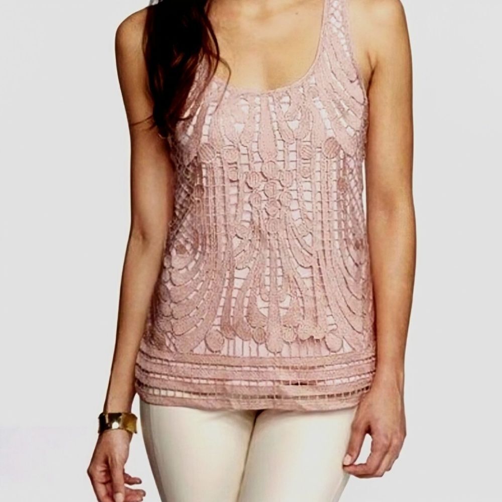 Express Sparkly Rose Gold Crocheted Lace Tank Top - Size Small Womens S